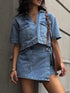 'Chara' Short Sleeve Top and Skort Denim Set - Celes Fashion